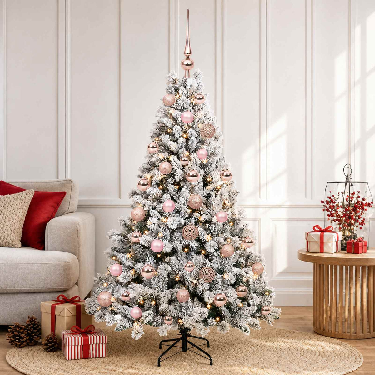 Artificial Christmas Tree Bauble LEDs Green White pink balls