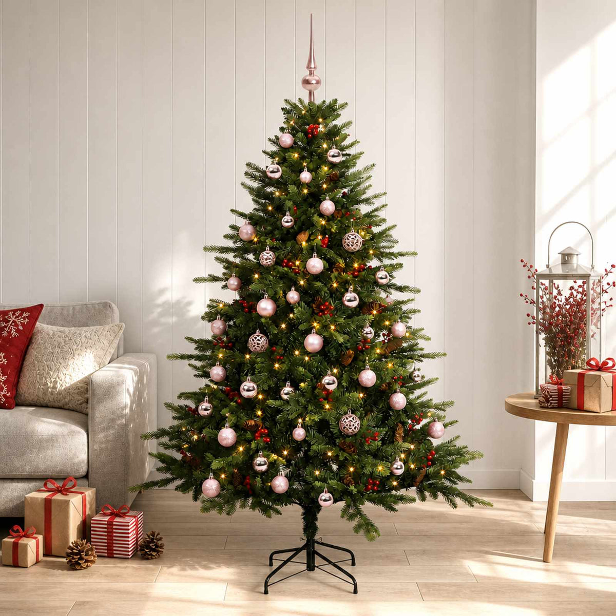 Artificial Christmas Tree Bauble LEDs Green pink balls