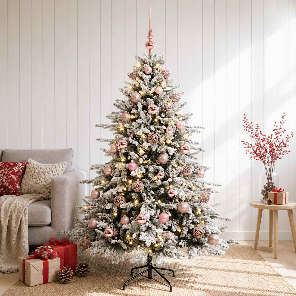 Artificial Christmas Tree Bauble LEDs Green White pink balls