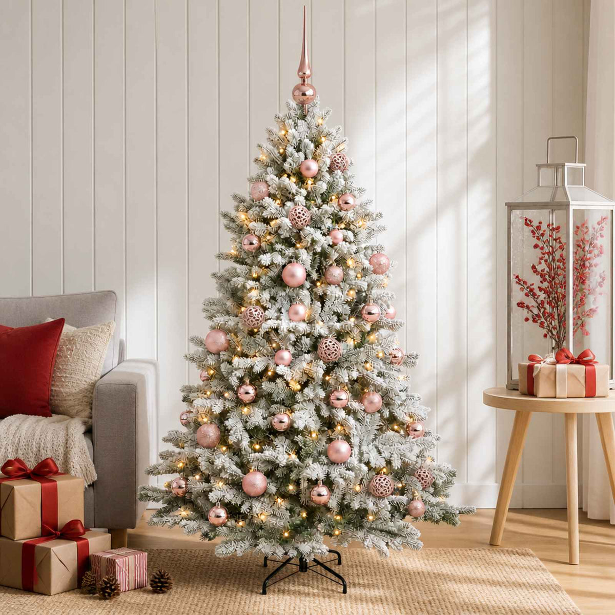 Artificial Christmas Tree Bauble LEDs Green White pink balls