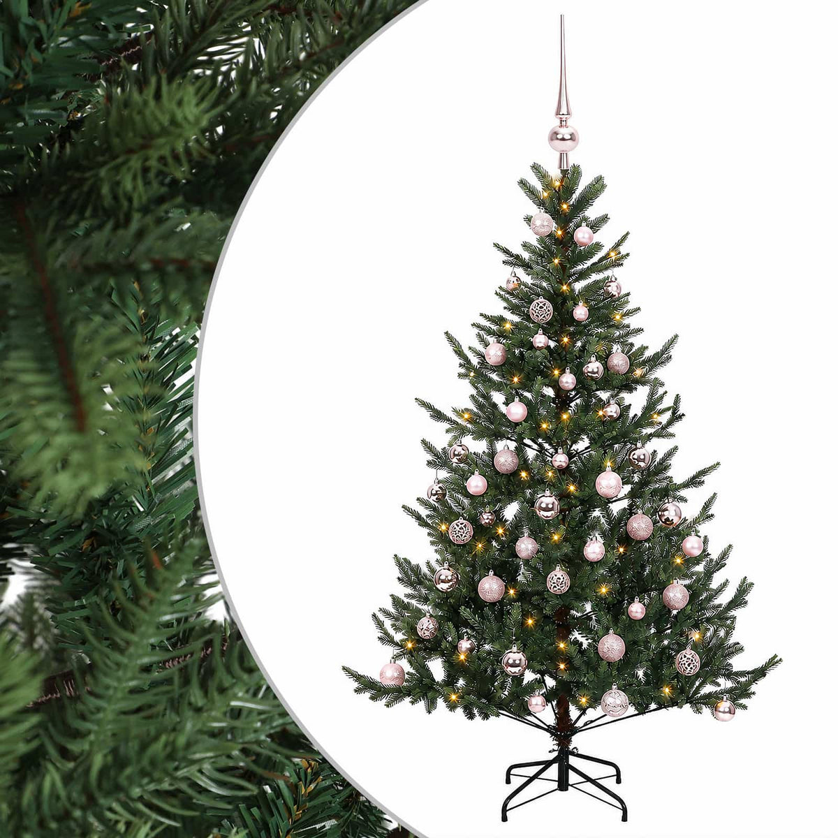 Artificial Christmas Tree with Bauble 150 LEDs Green 150 cm with LEDs & pink balls