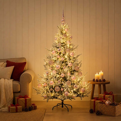 Artificial Christmas Tree Bauble LEDs Green white pink balls