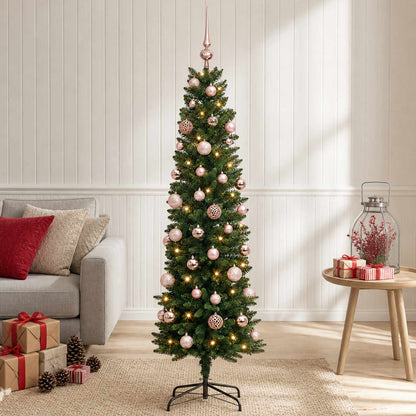 vidaXL Artificial Slim Christmas Tree with Bauble 150 cm 150 LEDs 3