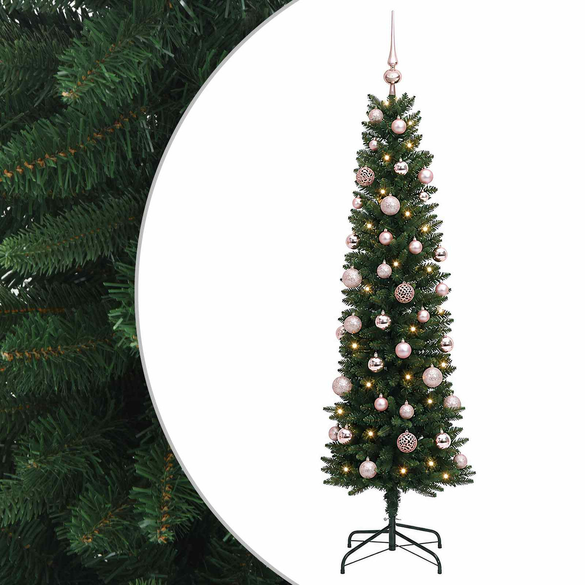 vidaXL Artificial Slim Christmas Tree with Bauble 150 cm 150 LEDs 2