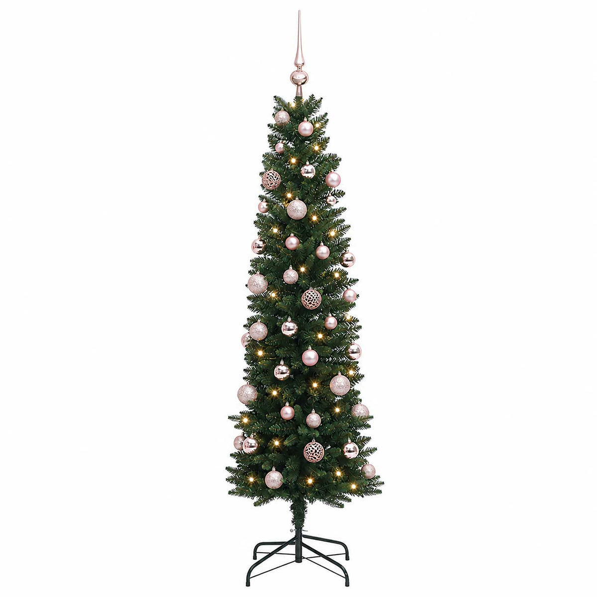 vidaXL Artificial Slim Christmas Tree with Bauble 150 cm 150 LEDs 4