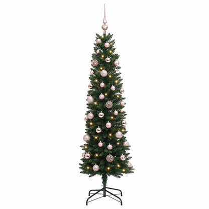 vidaXL Artificial Slim Christmas Tree with Bauble 150 cm 150 LEDs 4