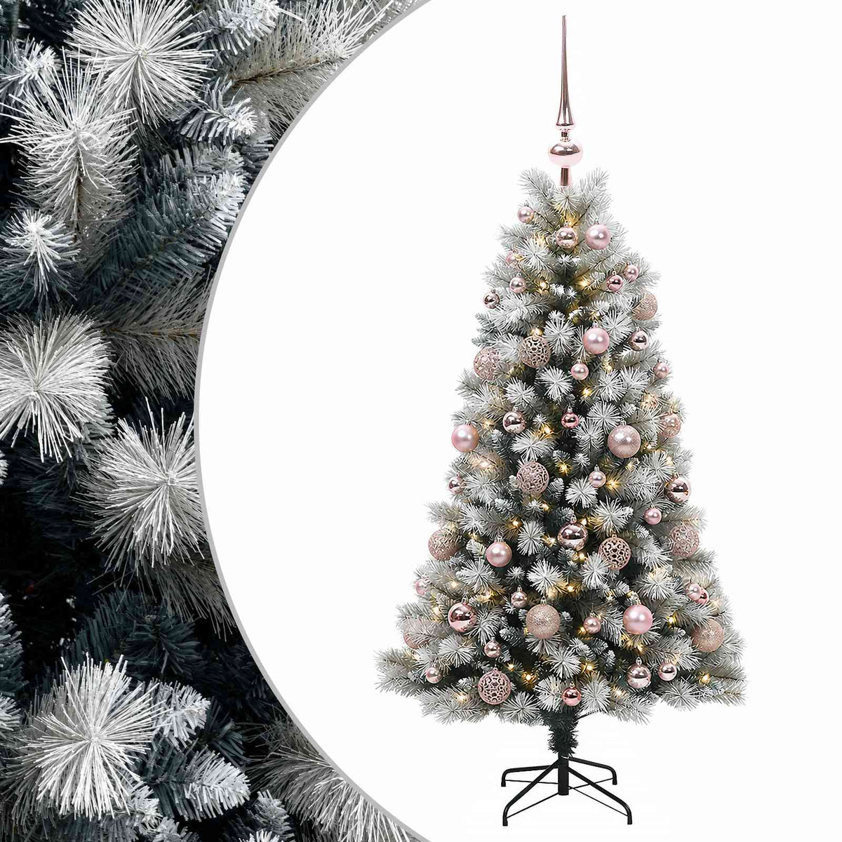 Artificial Hinged Christmas Tree with Baubles 150 LEDs with LEDs & pink balls