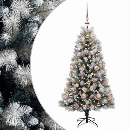 Artificial Hinged Christmas Tree with Baubles 150 LEDs with LEDs & pink balls
