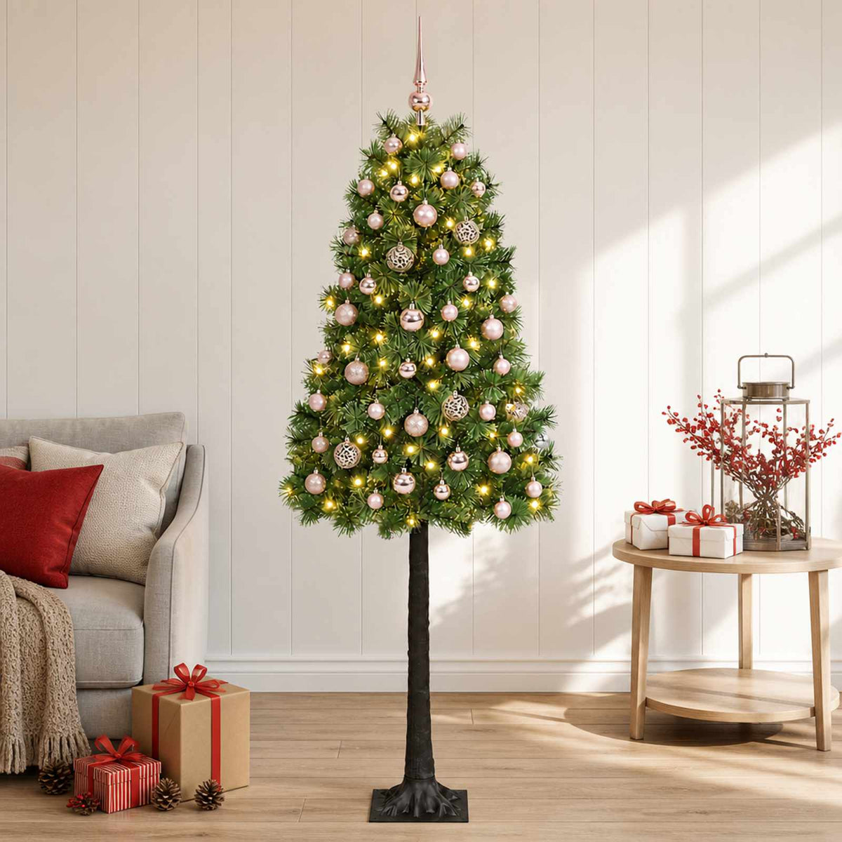 vidaXL Artificial Hinged Christmas Tree with Baubles 150 LEDs