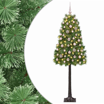 Artificial Hinged Christmas Tree with Baubles 150 LEDs Green 120 cm with LEDs & pink balls