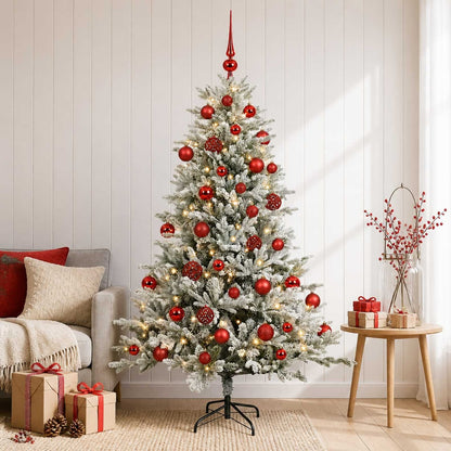 Artificial Christmas Tree with Bauble 150 LEDs Green and White 120 cm with LEDs & red balls