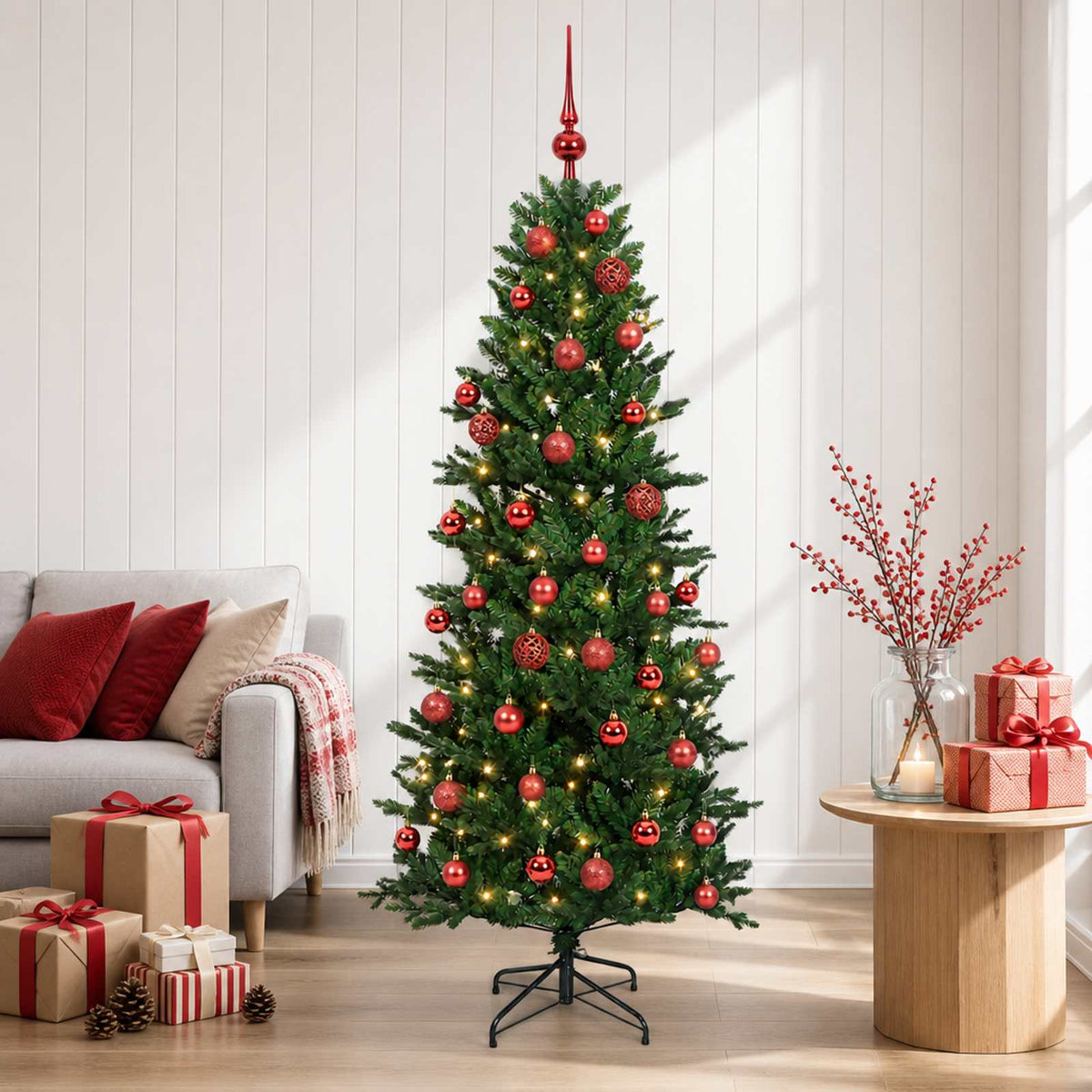 Artificial Christmas Tree Bauble LEDs Green red balls