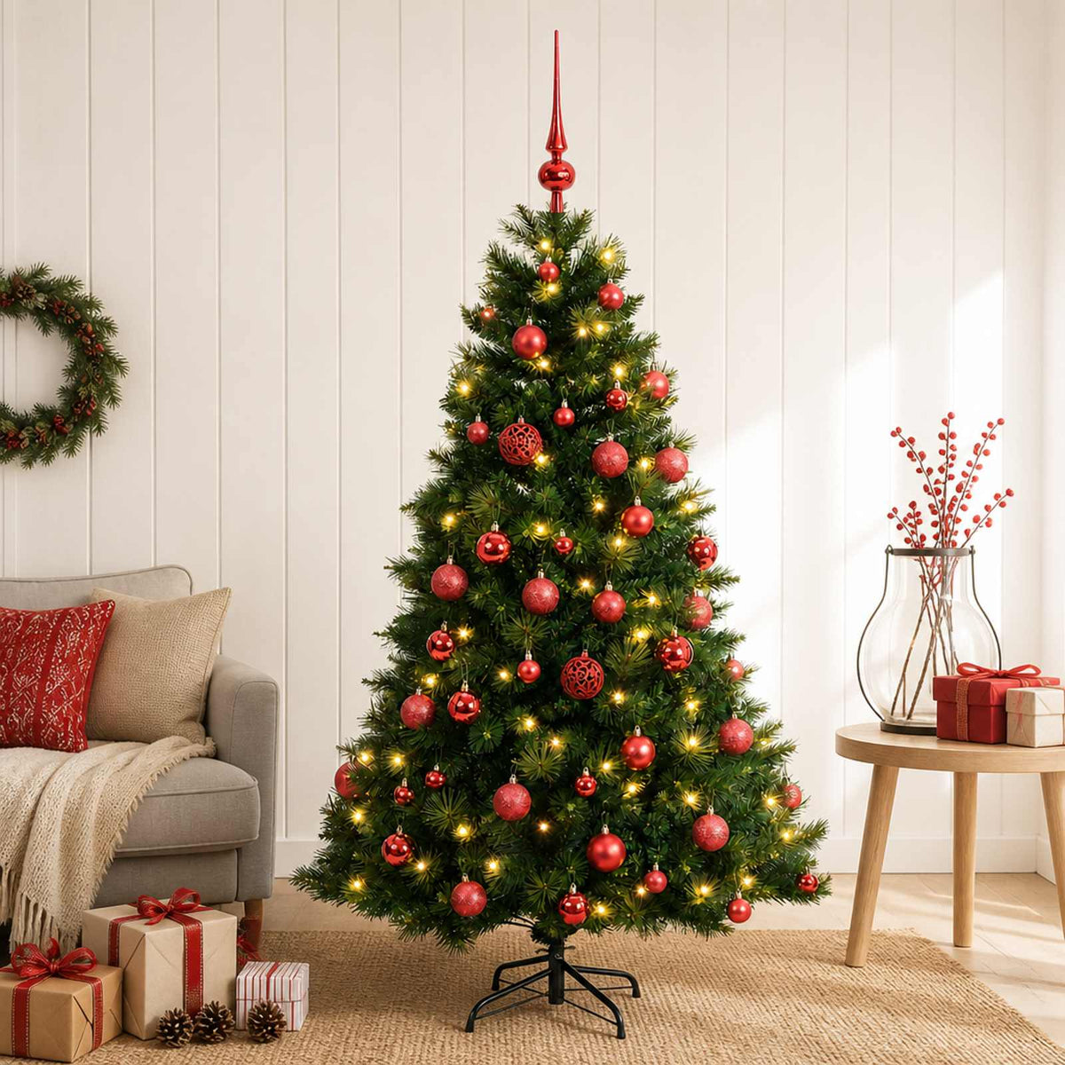 Artificial Christmas Tree Bauble LEDs Green red balls