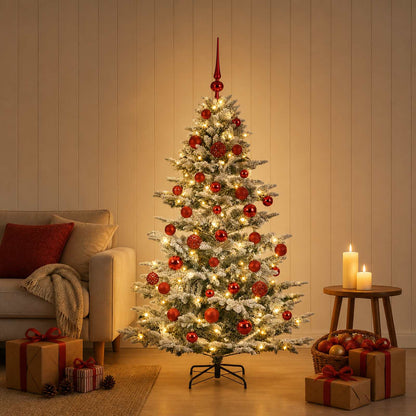 Artificial Christmas Tree with Bauble 150 LEDs Green and White 150 cm with LEDs & red balls