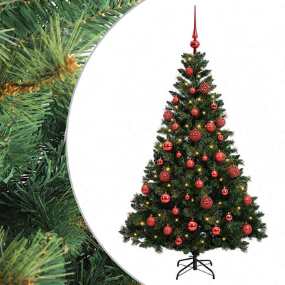 Artificial Christmas Tree with Bauble 150 LEDs Green Height 120 cm with LEDs & red balls