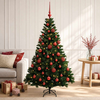 Artificial Christmas Tree with Bauble 150 LEDs Green Height 120 cm with LEDs & red balls