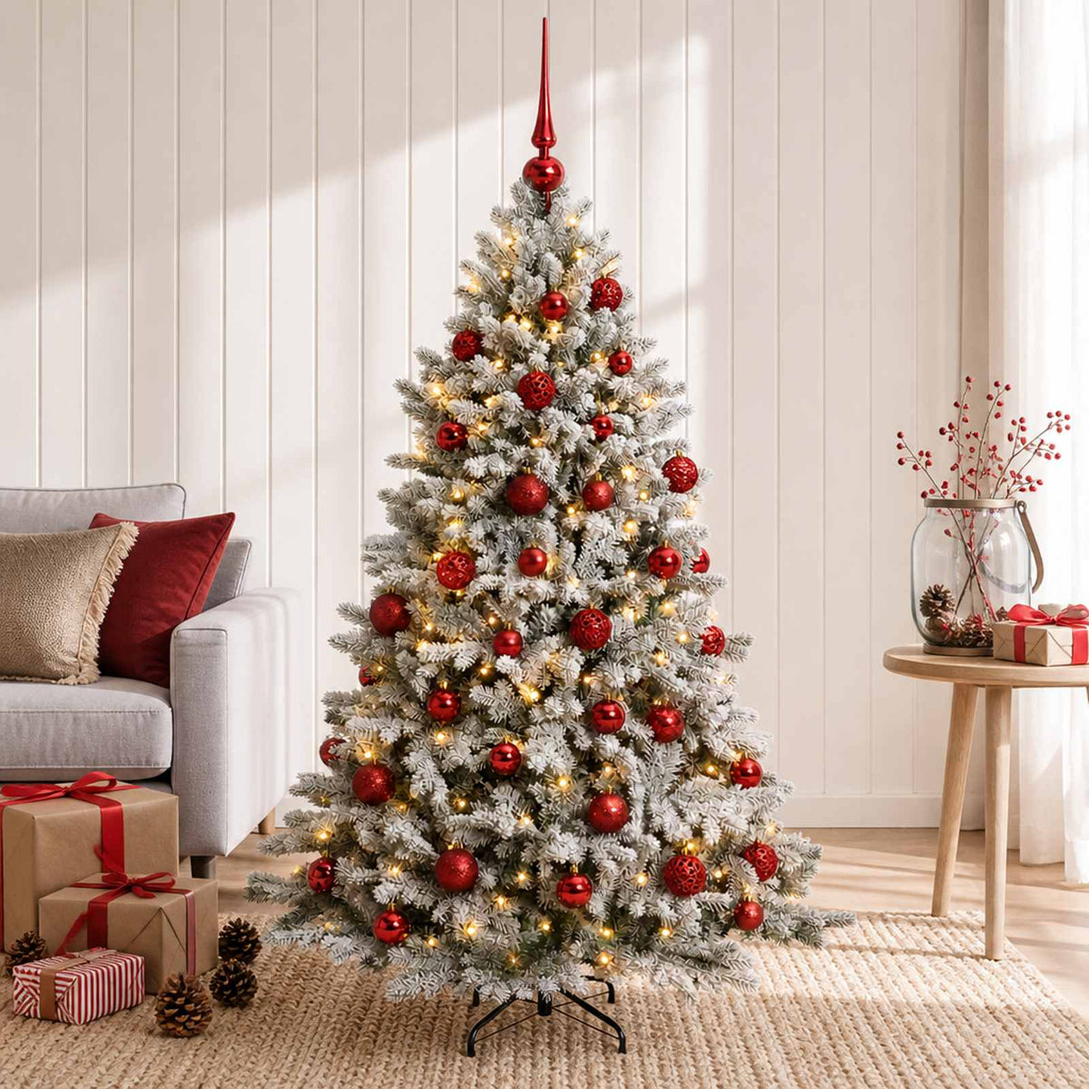 Artificial Christmas Tree Bauble LEDs Green White red balls