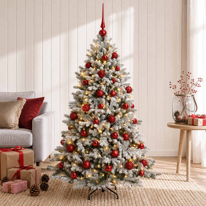 Artificial Christmas Tree Bauble LEDs Green White red balls