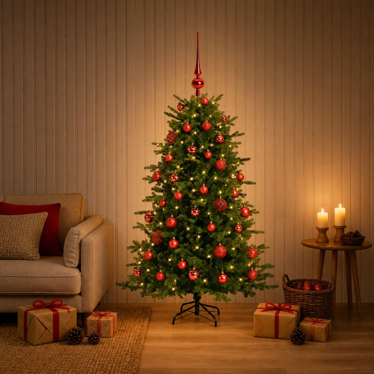 Artificial Christmas Tree Bauble LEDs red balls