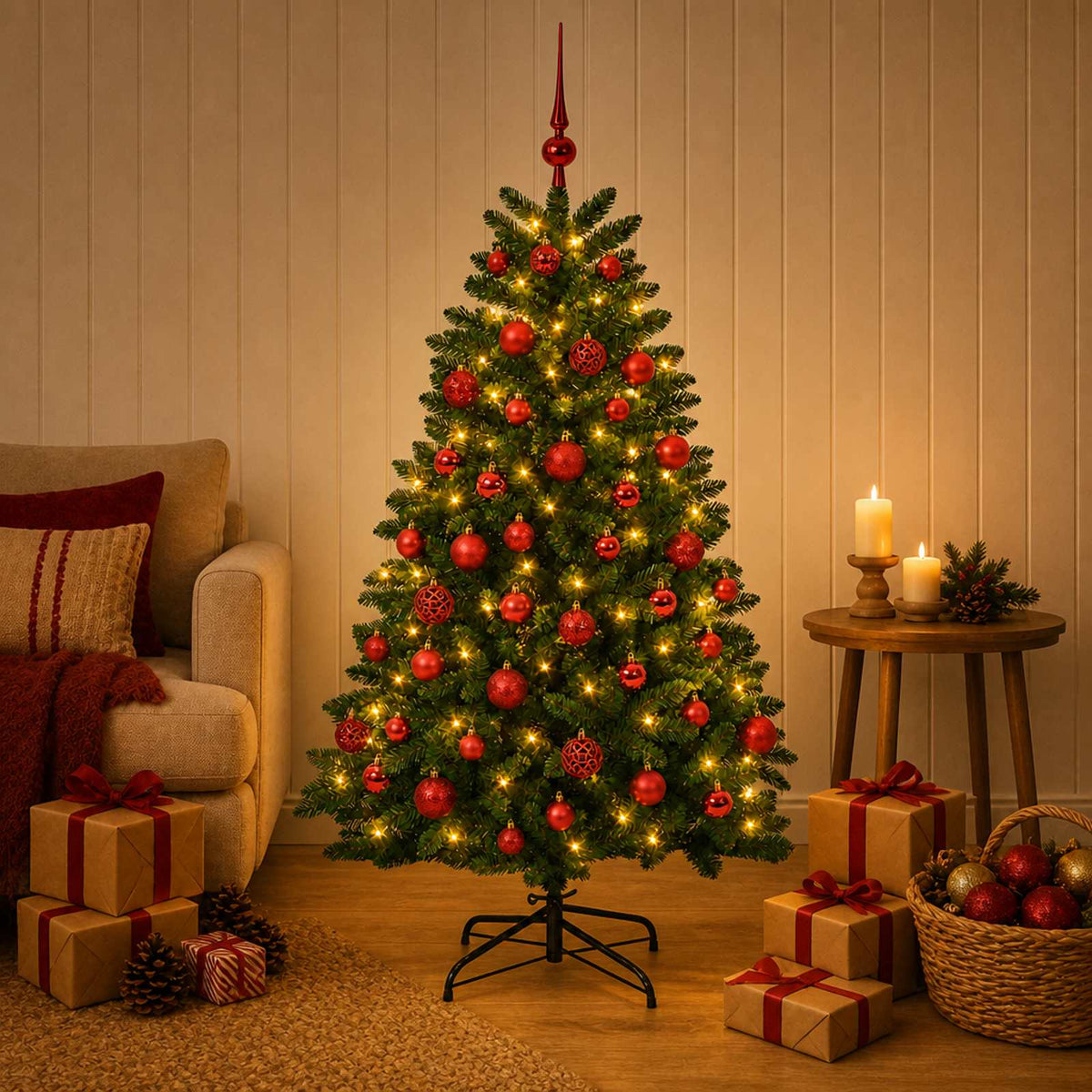 Artificial Christmas Tree Mid-green with Bauble 180 cm 300 LEDs 1