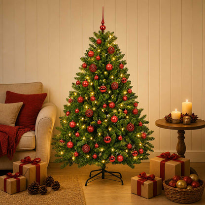 Artificial Christmas Tree with Bauble 120 cm Light green with 150 LEDs&red balls
