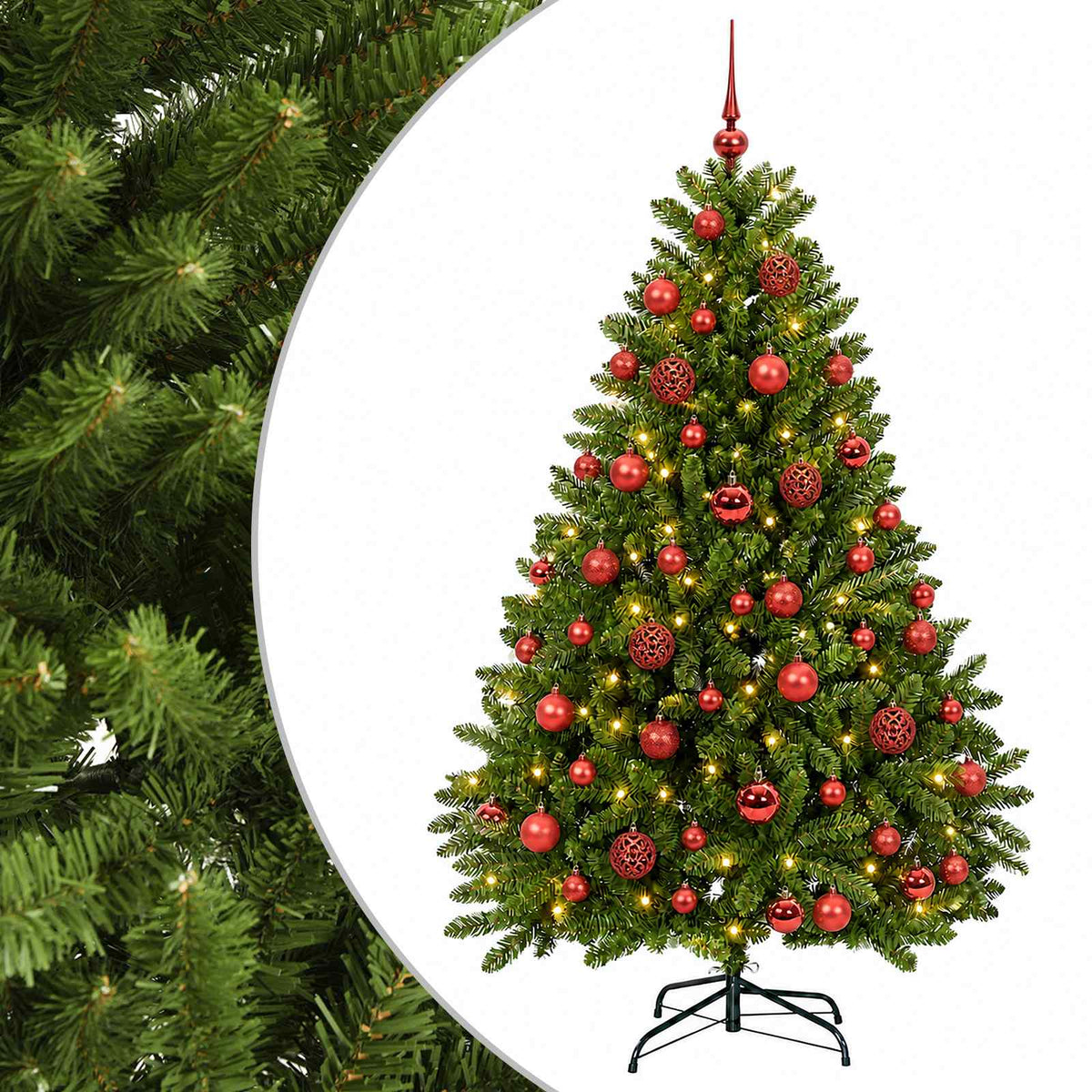 Artificial Christmas Tree with Bauble 120 cm Light green with 150 LEDs&red balls