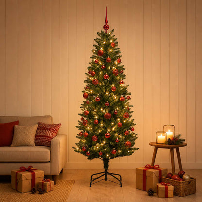 Artificial Christmas Tree with Bauble 150 LEDs Green 120 cm with LEDs &  red balls