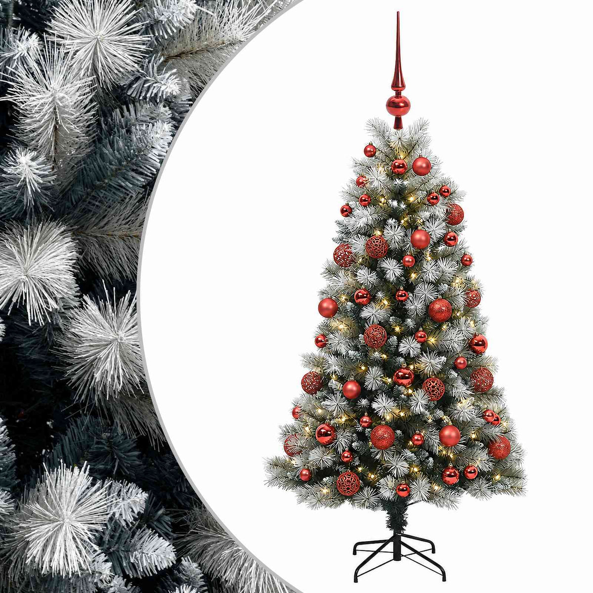 Artificial Hinged Christmas Tree with Baubles 150 LEDs with LEDs & red balls