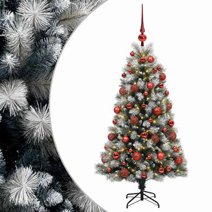 Artificial Hinged Christmas Tree with Baubles 150 LEDs with LEDs & red balls