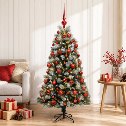 Artificial Hinged Christmas Tree with Baubles 150 LEDs with LEDs & red balls