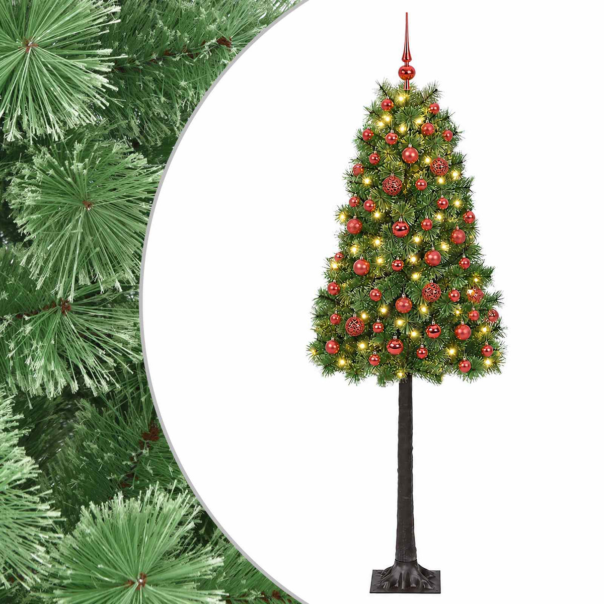 Artificial Hinged Christmas Tree with Baubles 150 LEDs Green 120 cm with LEDs & red balls