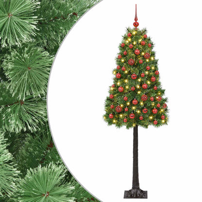 Artificial Hinged Christmas Tree with Baubles 150 LEDs Green 120 cm with LEDs & red balls