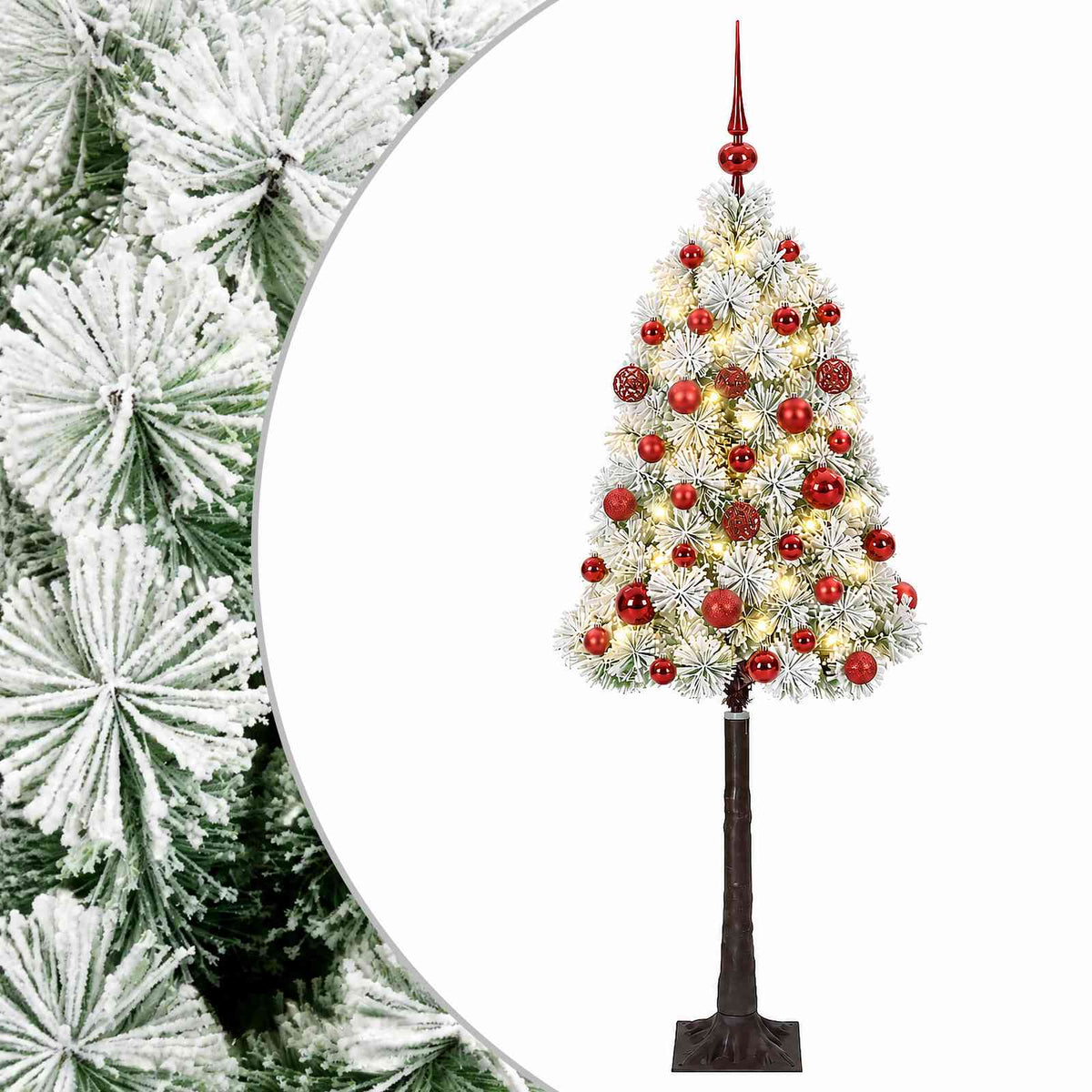 Artificial Hinged Christmas Tree with Baubles 150 LEDs Green and white 120 cm with LEDs & red balls