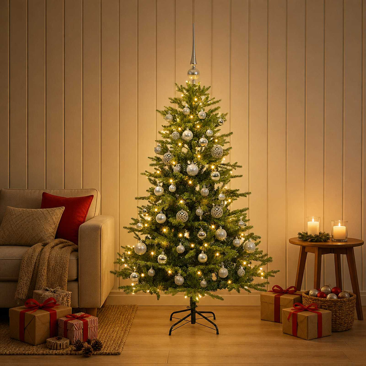 vidaXL Artificial Christmas Tree with Bauble 120 cm 150 LEDs 3