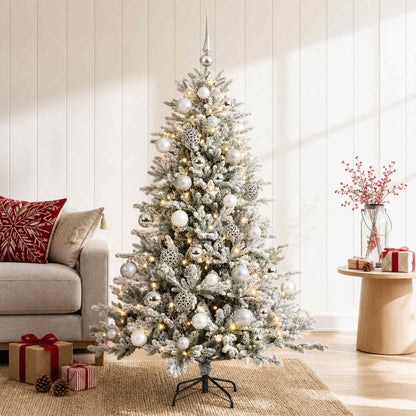 Artificial Christmas Tree with Bauble 150 LEDs Green and White 120 cm with LEDs & silver balls