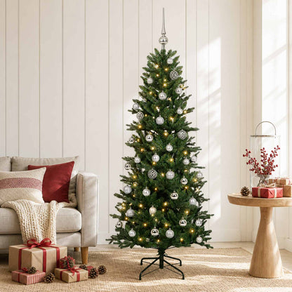 Artificial Christmas Tree with Bauble 150 LEDs Green with LEDs & silver balls