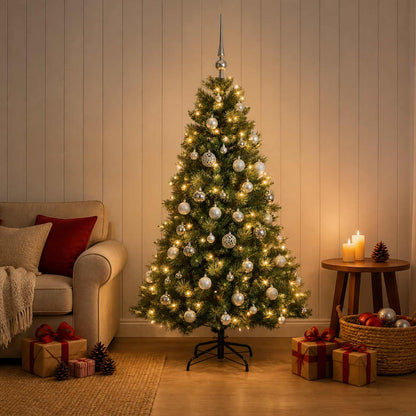 Artificial Christmas Tree Bauble LEDs Green silver balls