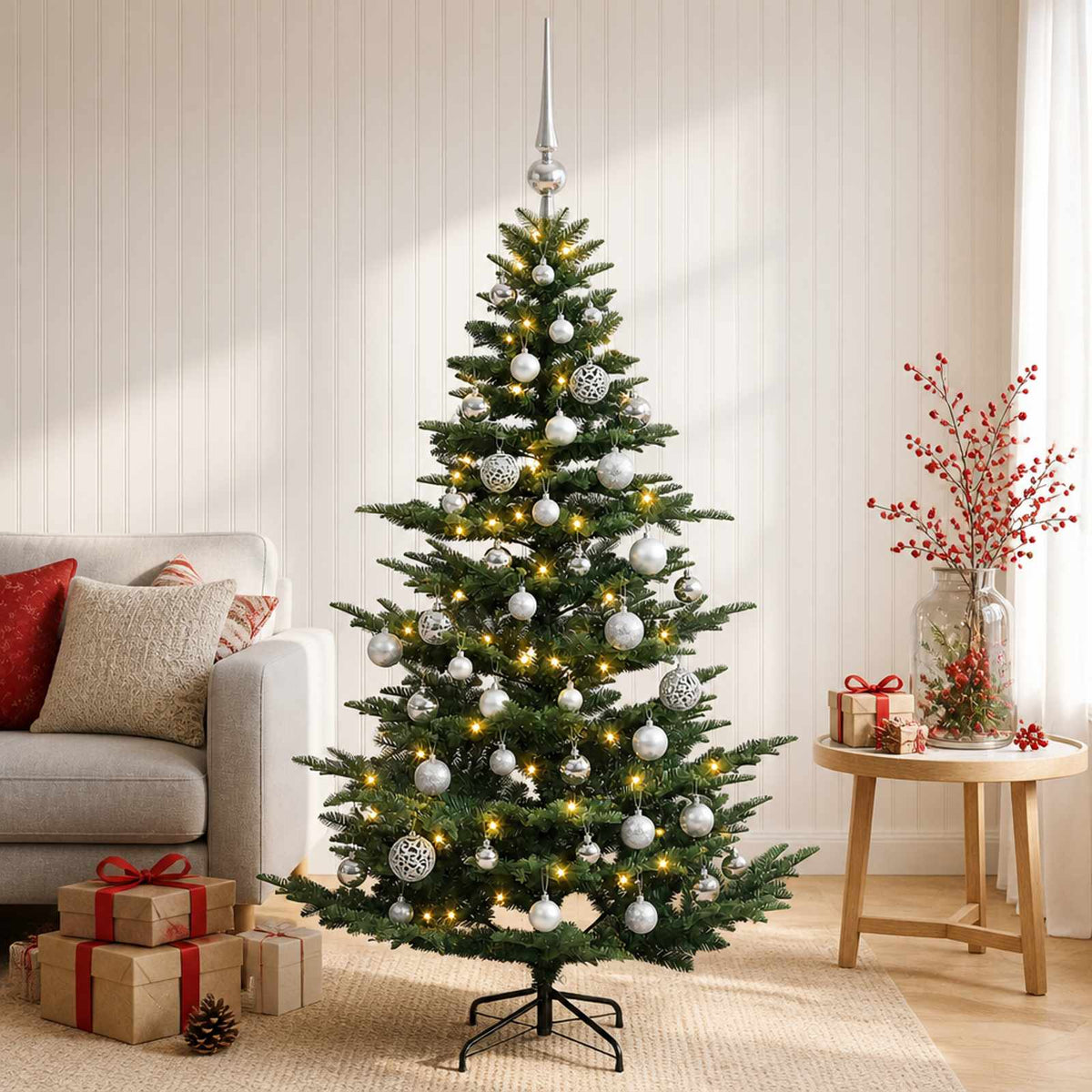 vidaXL Artificial Christmas Tree with Bauble 150 LEDs Green Height 120 cm