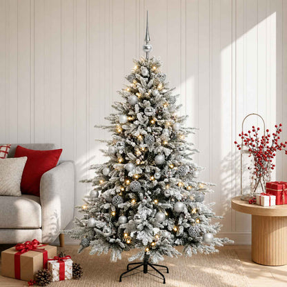 Artificial Christmas Tree Bauble LEDs Green White silver balls