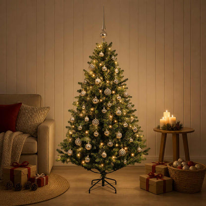 Artificial Christmas Tree Bauble LEDs Green silver balls