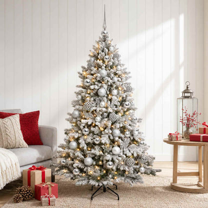 Artificial Christmas Tree Bauble LEDs Green White silver balls