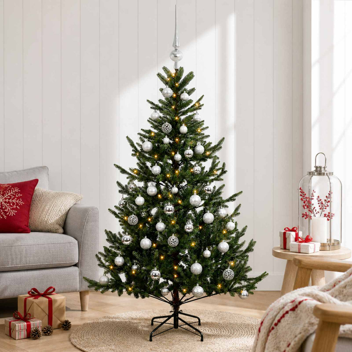vidaXL Artificial Christmas Tree with Bauble 120 cm 150 LEDs 1