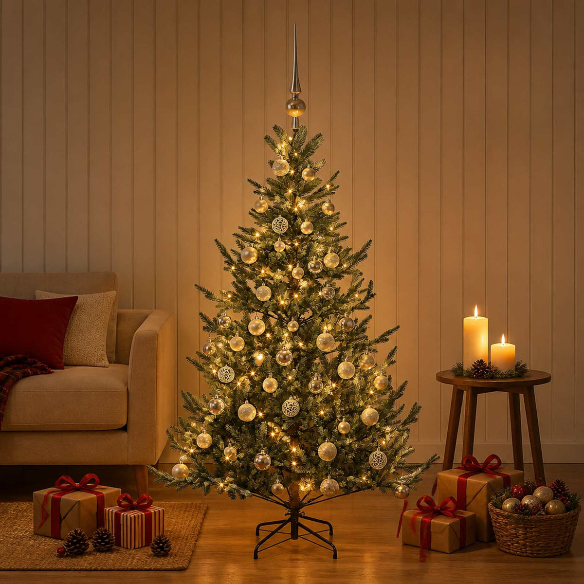 vidaXL Artificial Christmas Tree with Bauble 120 cm 150 LEDs 3