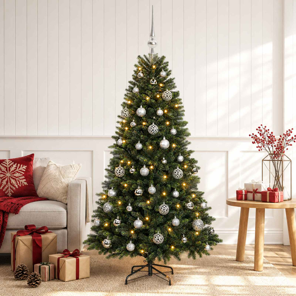 Artificial Christmas Tree Bauble LEDs silver balls