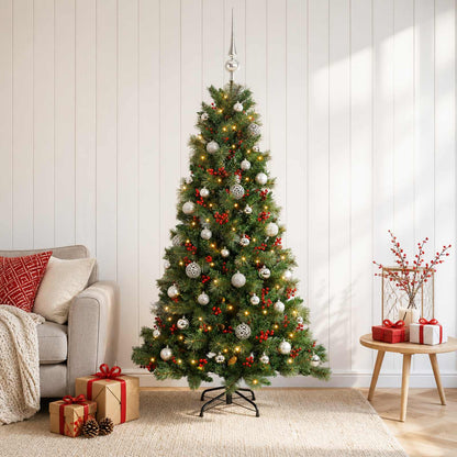 Artificial Christmas Tree with Bauble 150 LEDs 150 cm with LEDs & silver balls