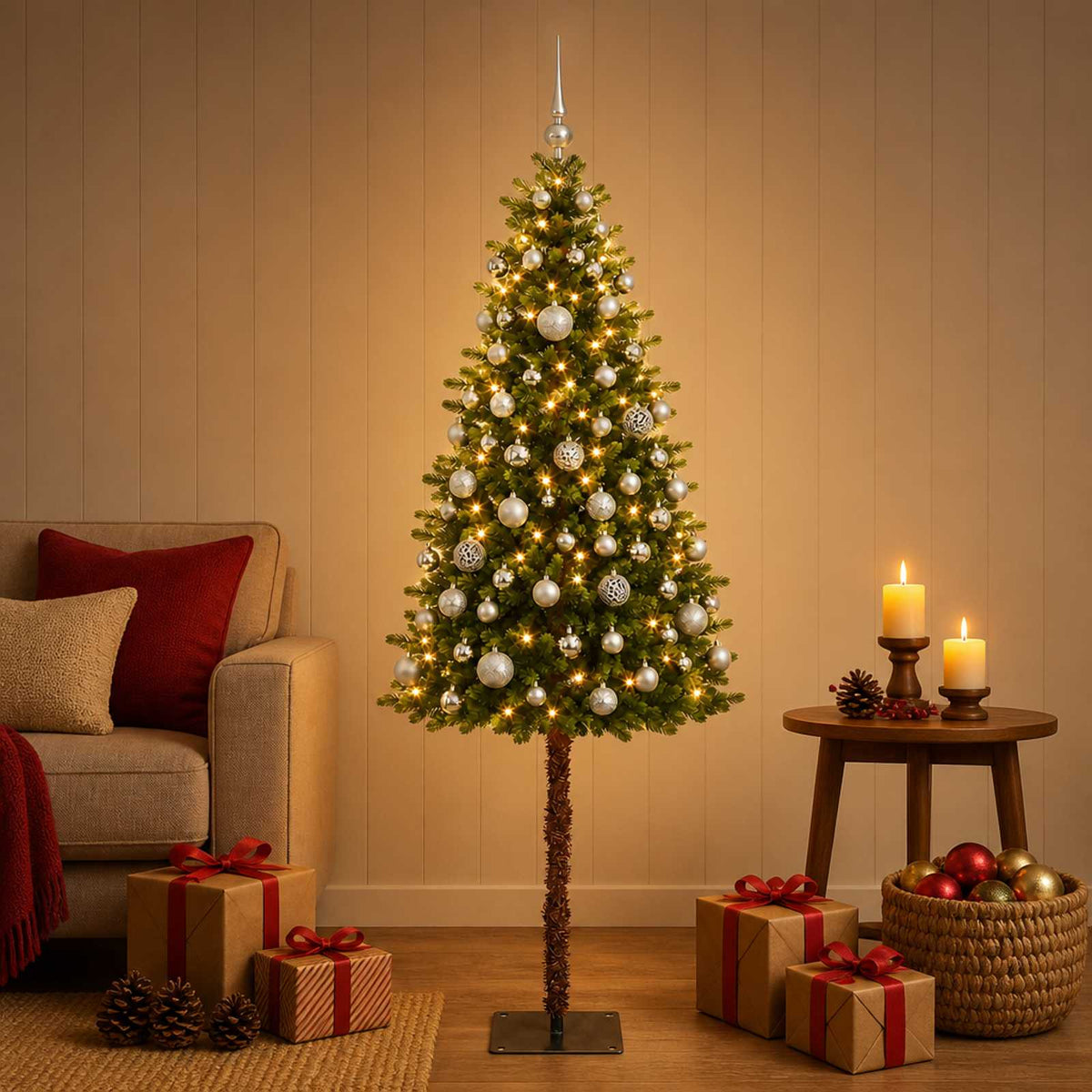 vidaXL Artificial Christmas Tree with Bauble 150 cm 150 LEDs 1