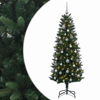 Artificial Christmas Tree with Bauble 150 LEDs Green 120 cm with LEDs &  silver balls