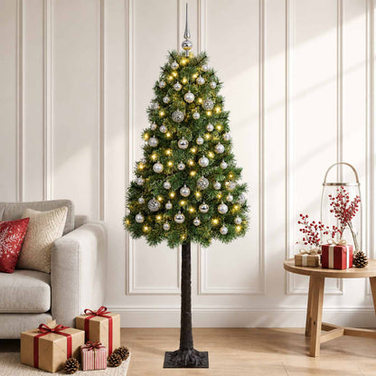 Artificial Hinged Christmas Tree with Baubles 150 LEDs Green 120 cm with LEDs & silver balls