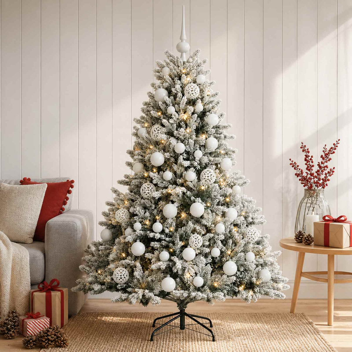 Artificial Christmas Tree Bauble LEDs Green White balls