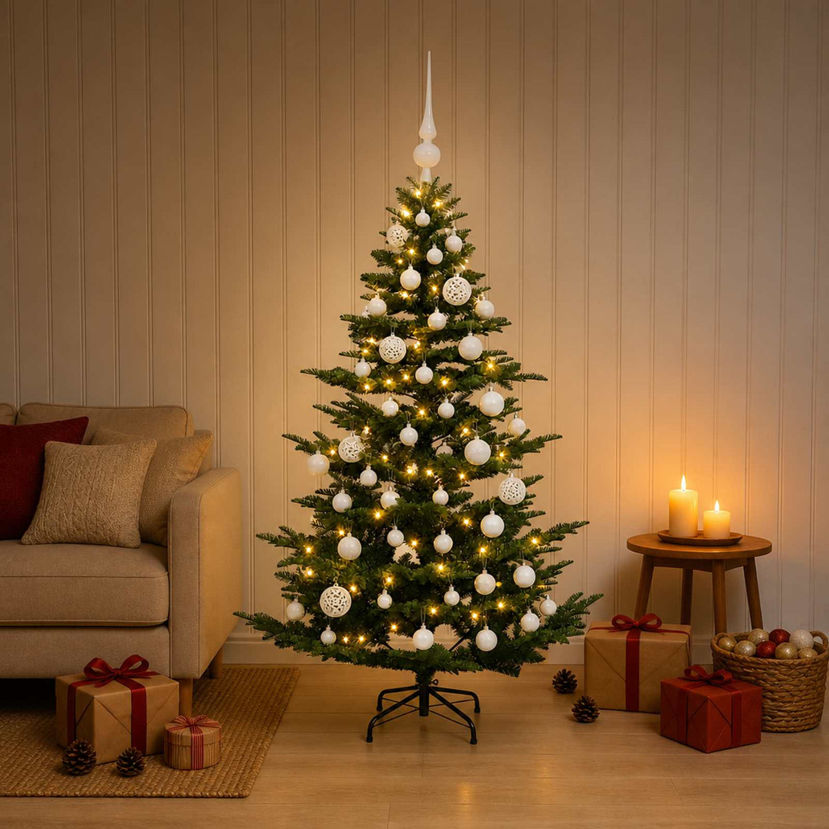 vidaXL Artificial Christmas Tree with Bauble 150 LEDs Green Height 120 cm